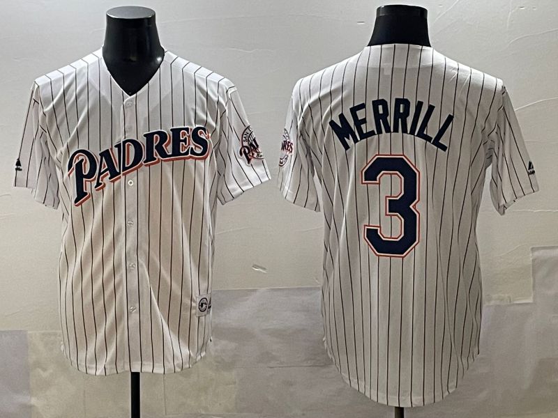 Men 2025 San Diego Padres #3 Merrill White Stripe Throwback Game Nike MLB Jersey style 1->san diego padres->MLB Jersey